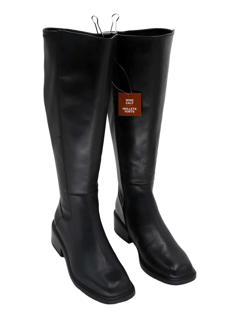 Franco Sarto Gisella Black Leather 2.5" Block Heel Tall Boots Size 10M
